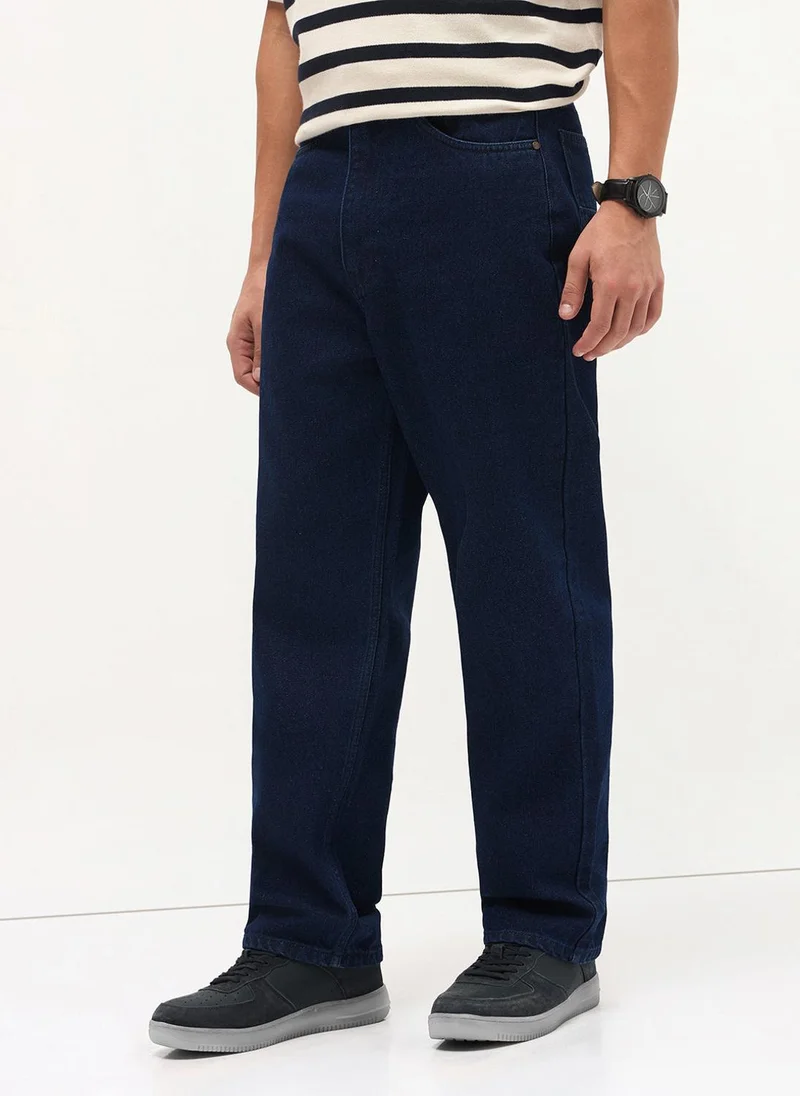 Urbano Fashion  Urbano Fashion Men's Dark Blue Loose Baggy Fit Washed Denim Jeans Non-Stretchable for Men | Best Price UAE